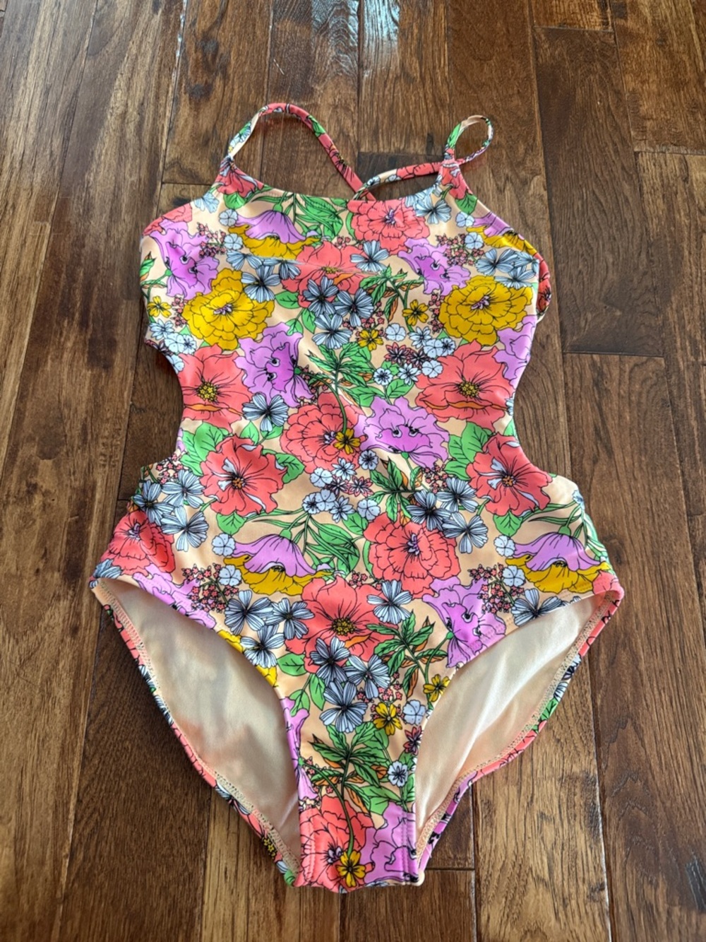 Cat and Jack Floral Cutout One-Piece Swimsuit in Pink & Yellow 14